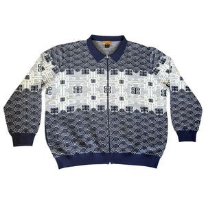 Prestige Original 4XL Luxury Wool Greek Key Geometric Full Zip Sweater NWOT $330